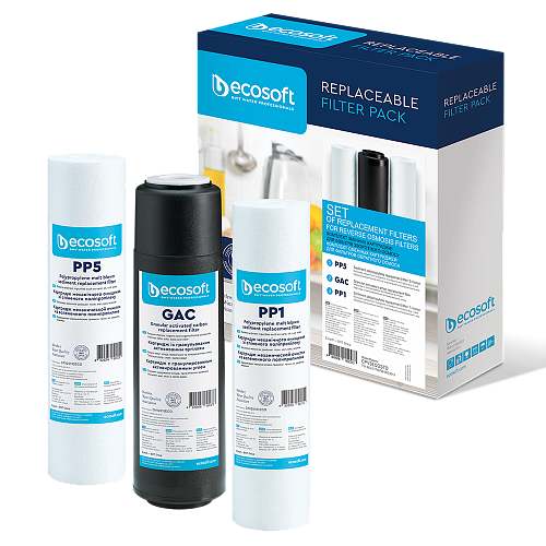 Комплект картриджів Ecosoft 1-2-3 для фільтрів зворотного осмосу CPV3ECOSTD